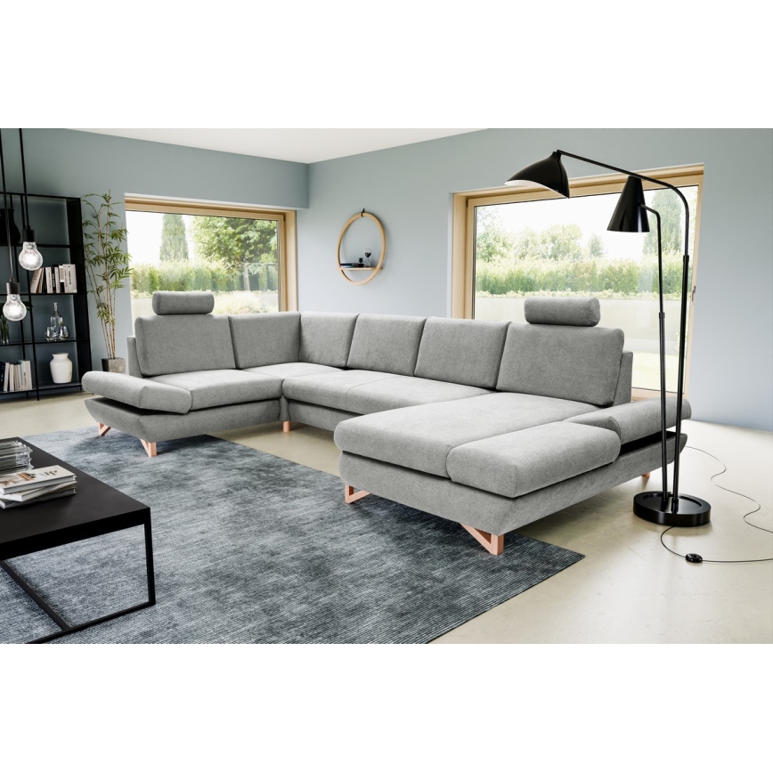 Canapé d'angle pliable rembourré en forme de U avec un espace de rangement AVESTA gauche gris
