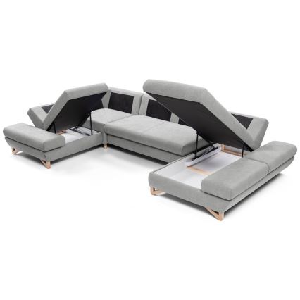 Canapé d'angle pliable rembourré en forme de U avec un espace de rangement AVESTA gauche gris
