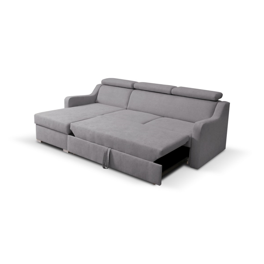Canapé d'angle pliable universel avec un espace de stockage PORTO gris
