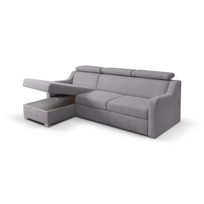 Canapé d'angle pliable universel avec un espace de stockage PORTO gris