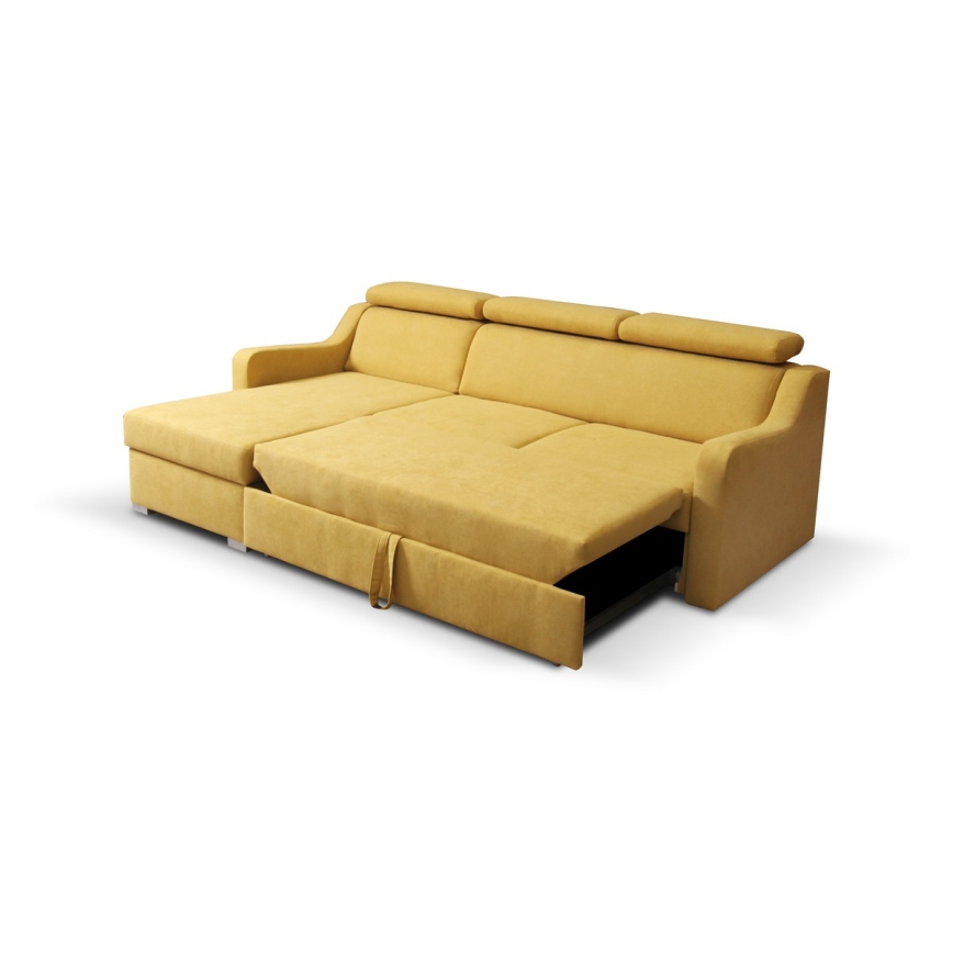 Canapé d'angle pliable universel avec un espace de stockage PORTO jaune