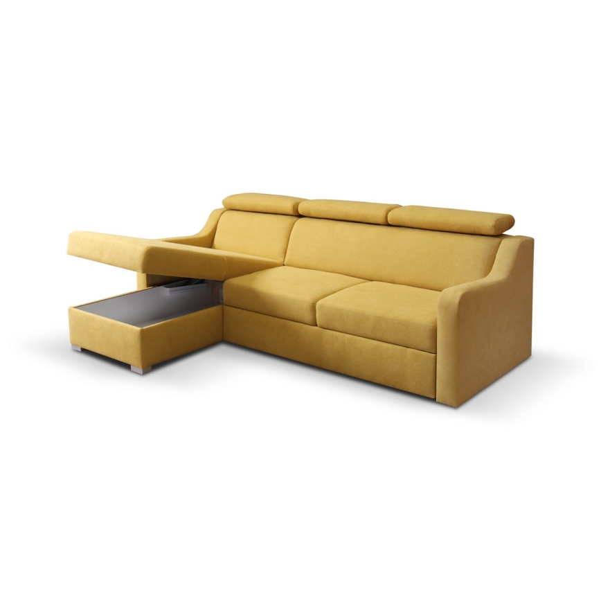 Canapé d'angle pliable universel avec un espace de stockage PORTO jaune