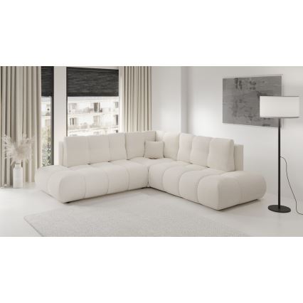 Canapé d'angle convertible en tissu avec rangement, forme en L ALMADA, côté droit, beige