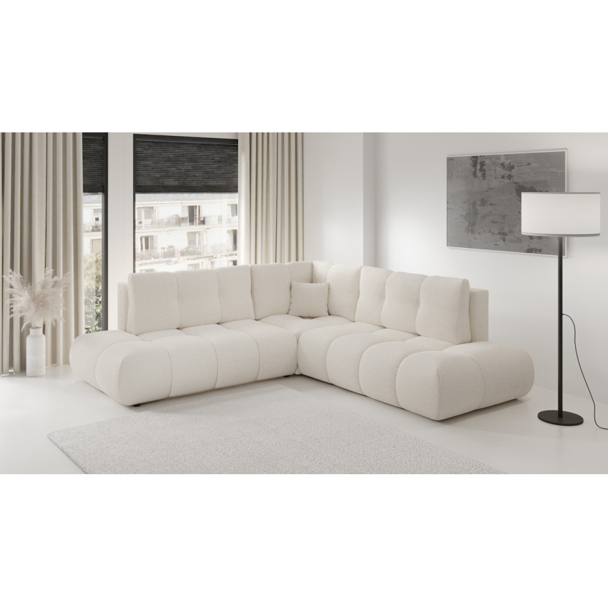 Canapé d'angle convertible en tissu avec rangement, forme en L ALMADA, côté droit, beige