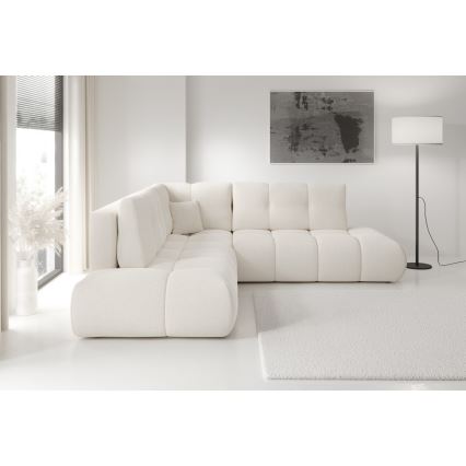 Canapé d'angle convertible en tissu avec rangement, forme en L ALMADA, côté droit, beige