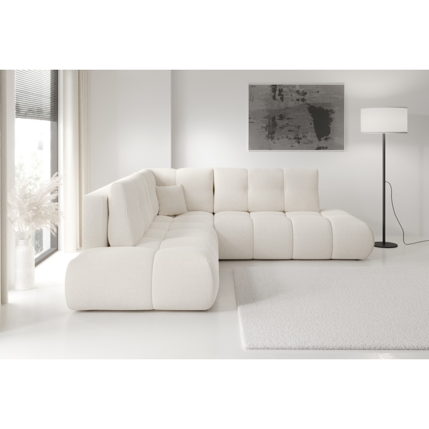 Canapé d'angle convertible en tissu avec rangement, forme en L ALMADA, côté droit, beige