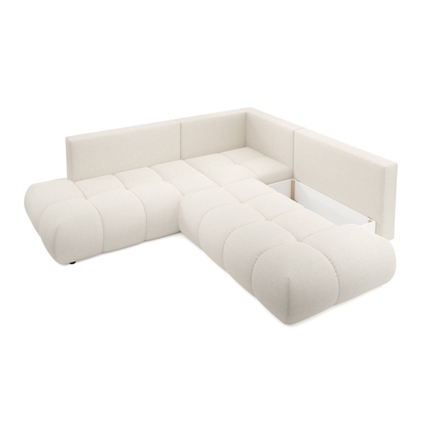 Canapé d'angle convertible en tissu avec rangement, forme en L ALMADA, côté droit, beige