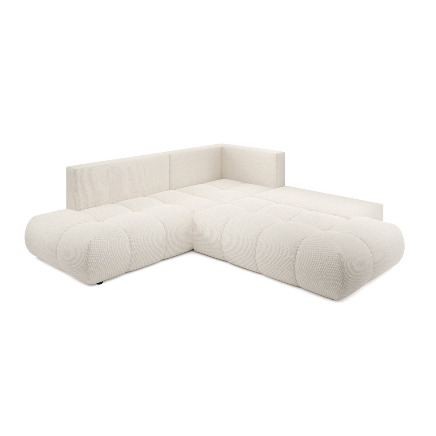 Canapé d'angle convertible en tissu avec rangement, forme en L ALMADA, côté droit, beige
