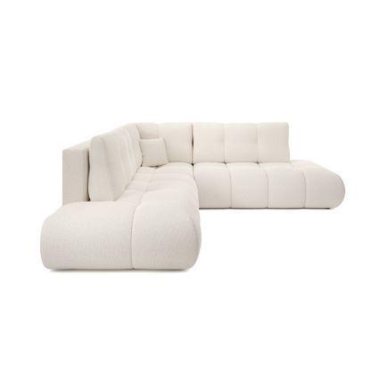 Canapé d'angle convertible en tissu avec rangement, forme en L ALMADA, côté droit, beige