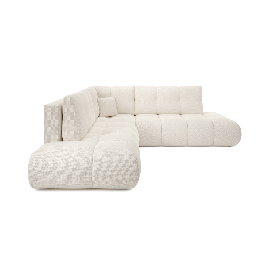 Canapé d'angle convertible en tissu avec rangement, forme en L ALMADA, côté droit, beige