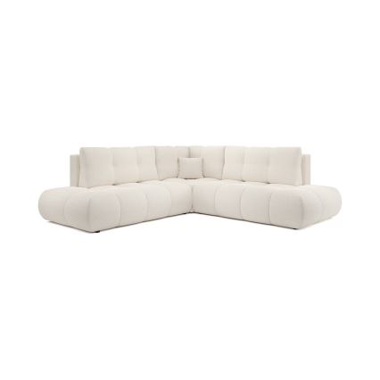 Canapé d'angle droit convertible ALMADA en L, rembourré, avec coffre de rangement, beige