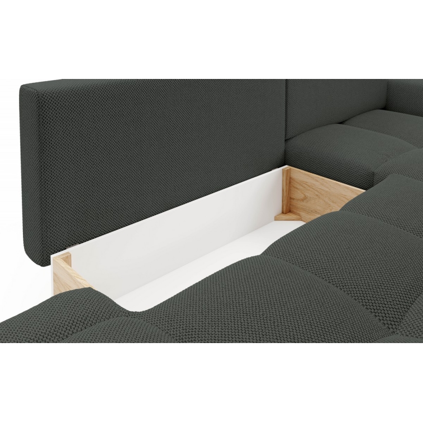 Canapé d'angle convertible ALMADA en L, rembourré, avec coffre de rangement — côté droit, coloris anthracite