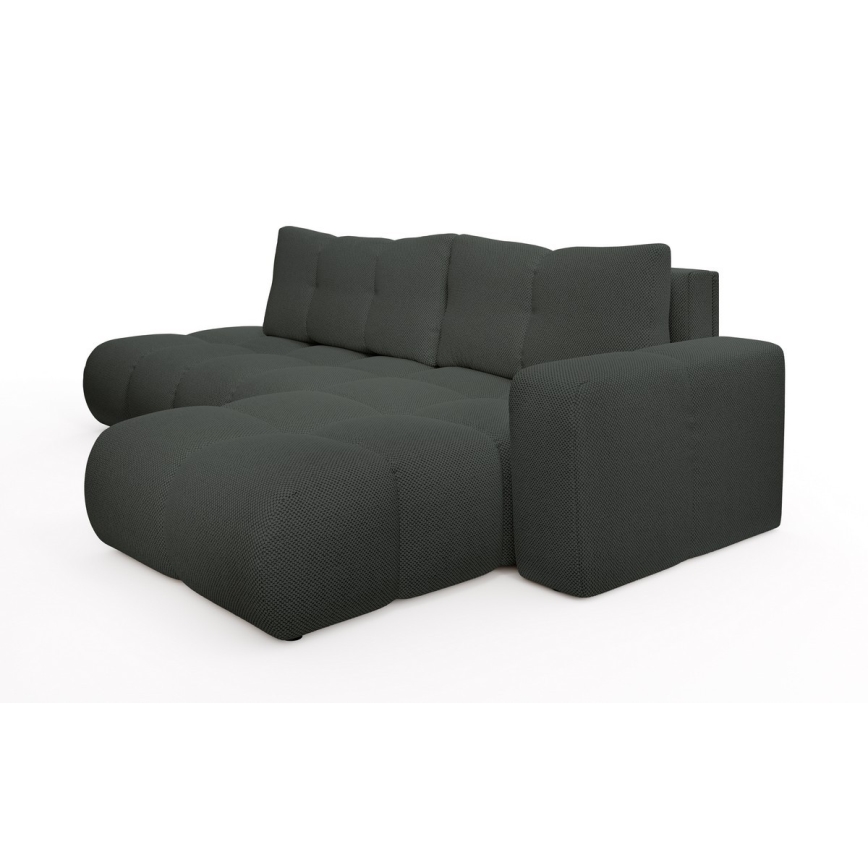 Canapé d'angle convertible ALMADA en L, rembourré, avec coffre de rangement — côté droit, coloris anthracite