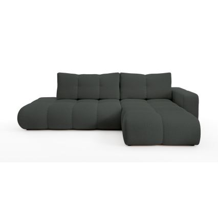 Canapé d'angle convertible ALMADA en L, rembourré, avec coffre de rangement — côté droit, coloris anthracite
