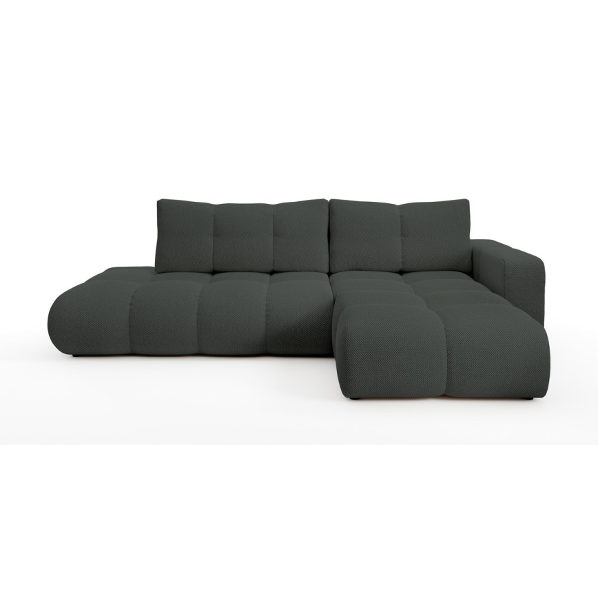 Canapé d'angle convertible ALMADA en L, rembourré, avec coffre de rangement — côté droit, coloris anthracite
