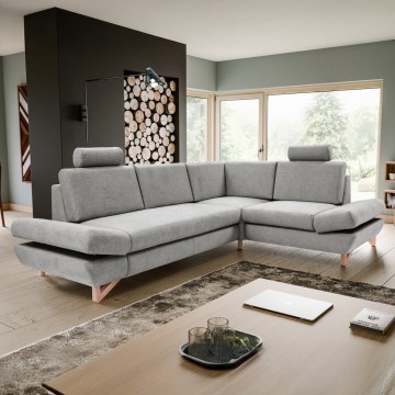 Canapé d'angle rembourré convertible en L AVESTA, avec coffre de rangement, version droite, gris