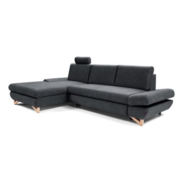Canapé d'angle rembourré convertible en L AVESTA — version gauche, anthracite, avec coffre de rangement