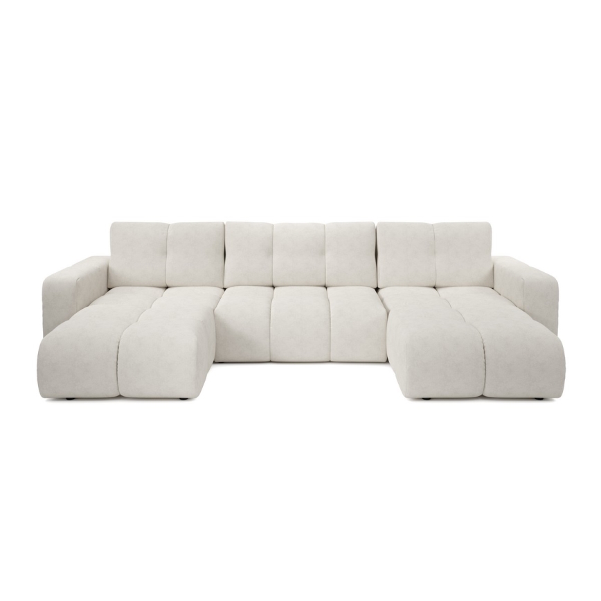 Canapé d'angle rembourré convertible en U ALMADA avec coffre de rangement, beige