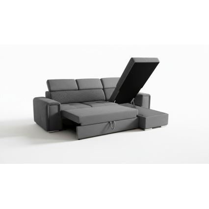 Canapé d'angle réversible convertible en L avec coffre de rangement SALVADA gris foncé