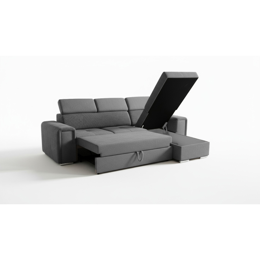 Canapé d'angle réversible convertible en L avec coffre de rangement SALVADA gris foncé