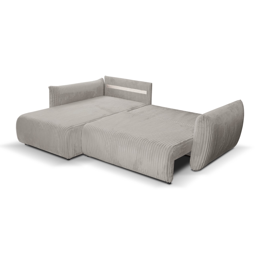Canapé d'angle convertible universel en L FRIDA, avec coffre de rangement intégré — gris