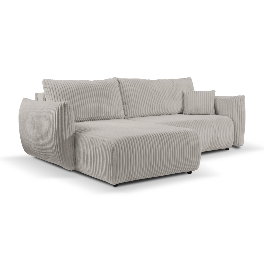 Canapé d'angle convertible universel en L FRIDA, avec coffre de rangement intégré — gris