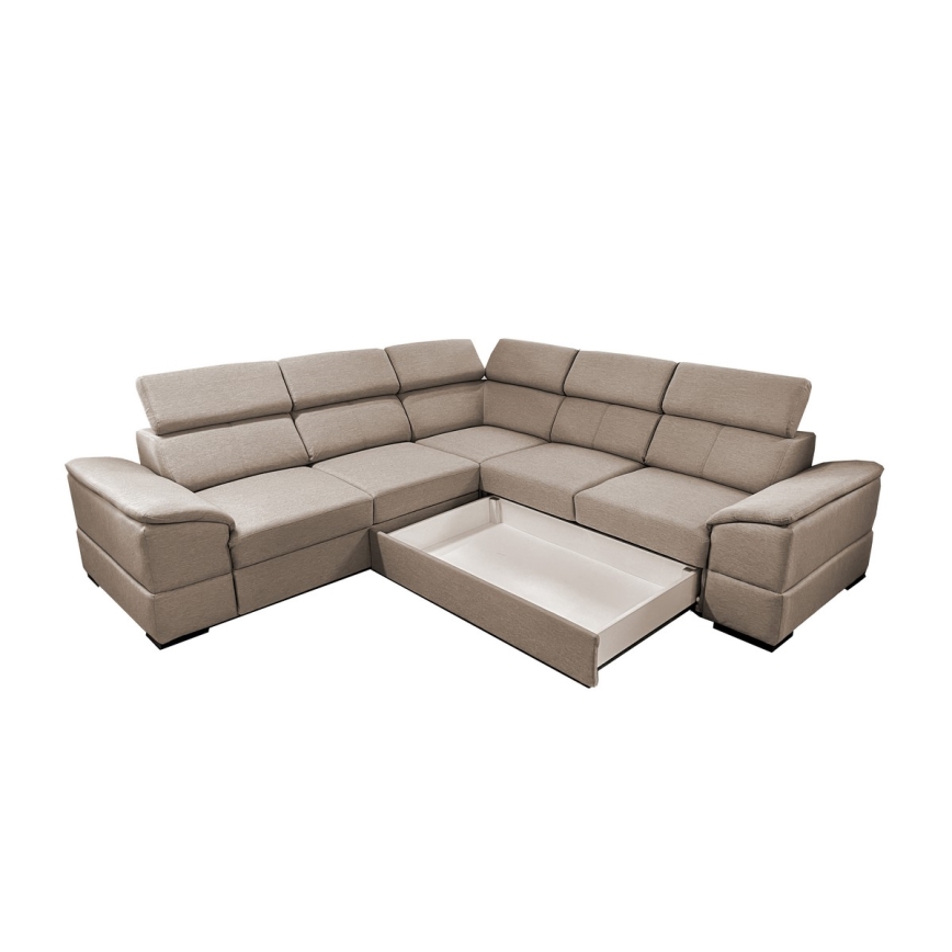 Canapé d'angle convertible réversible avec coffre de rangement GRANADA, beige