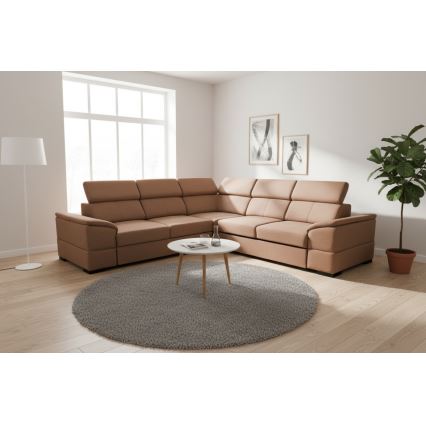 Canapé d'angle convertible universel avec coffre de rangement GRANADA marron