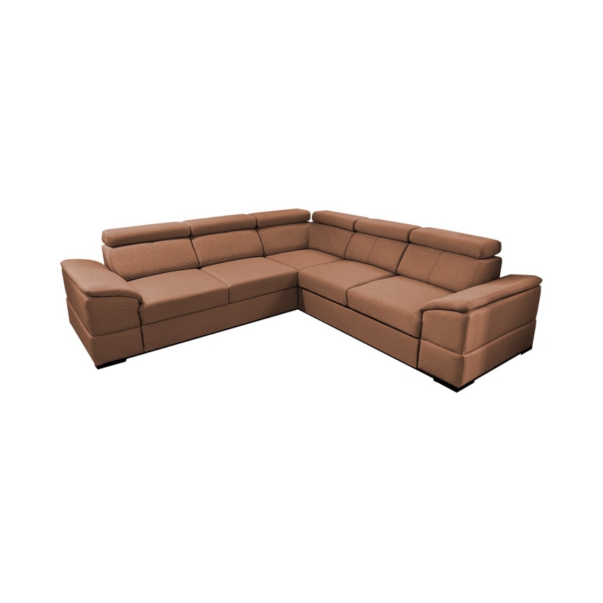 Canapé d'angle convertible universel avec coffre de rangement GRANADA marron