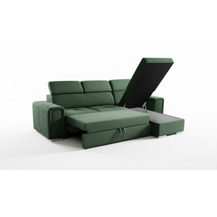 Canapé d'angle convertible réversible en L avec coffre de rangement SALVADA vert