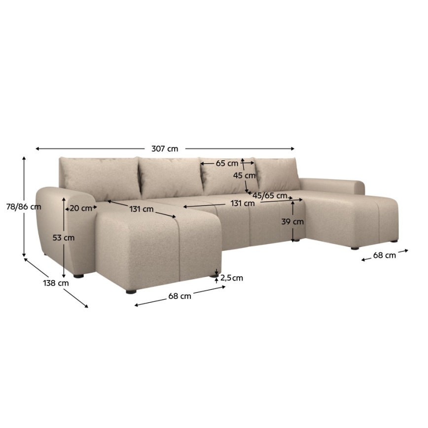 Canapé d'angle réversible et convertible rembourré en U NEWPORT beige