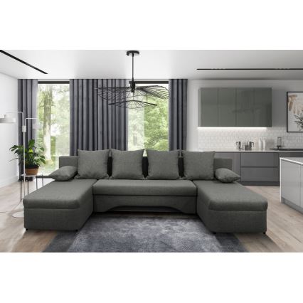 Canapé d'angle universel en forme de U, rembourré et pliable ALMEIDA anthracite