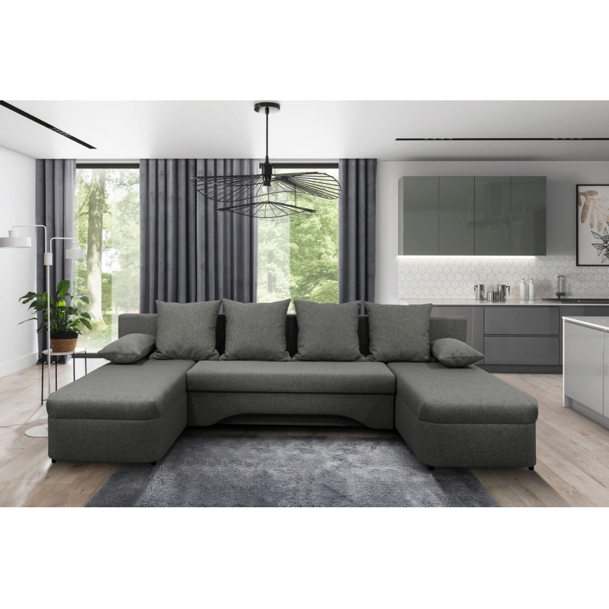 Canapé d'angle universel en forme de U, rembourré et pliable ALMEIDA anthracite