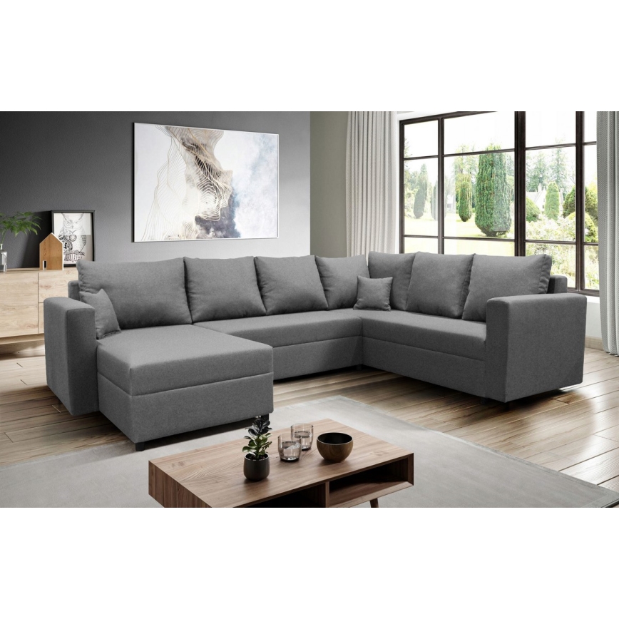 Canapé d'angle universel en forme de U, rembourré et pliable SEYA gris