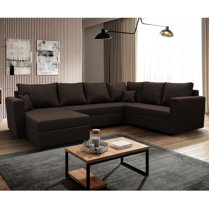Canapé d'angle universel en forme de U, rembourré et pliable SEYA marron