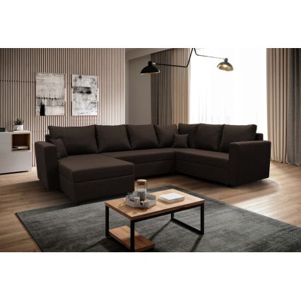 Canapé d'angle universel en forme de U, rembourré et pliable SEYA marron