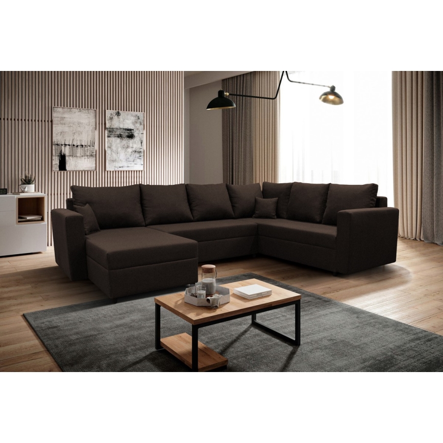 Canapé d'angle universel en forme de U, rembourré et pliable SEYA marron