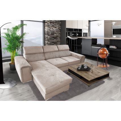 Canapé d'angle universel convertible en L avec rangement SALVADA beige
