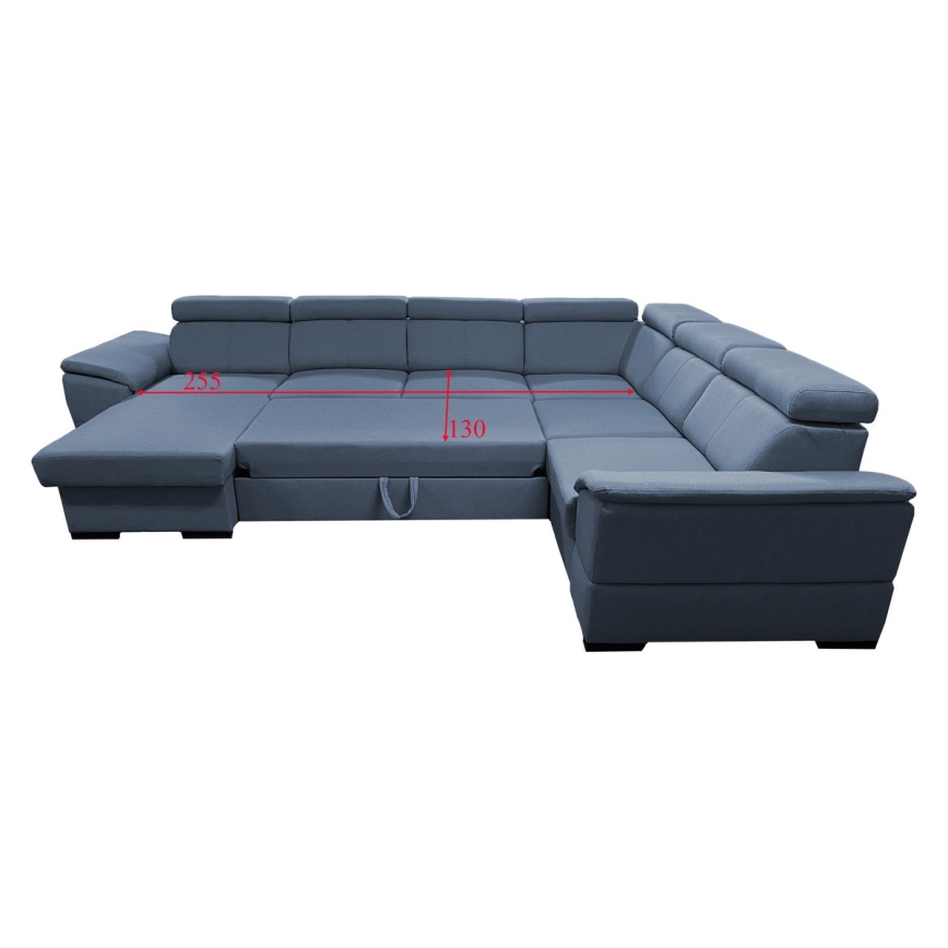 Canapé d'angle convertible en U avec rangement universel GRANADA bleu