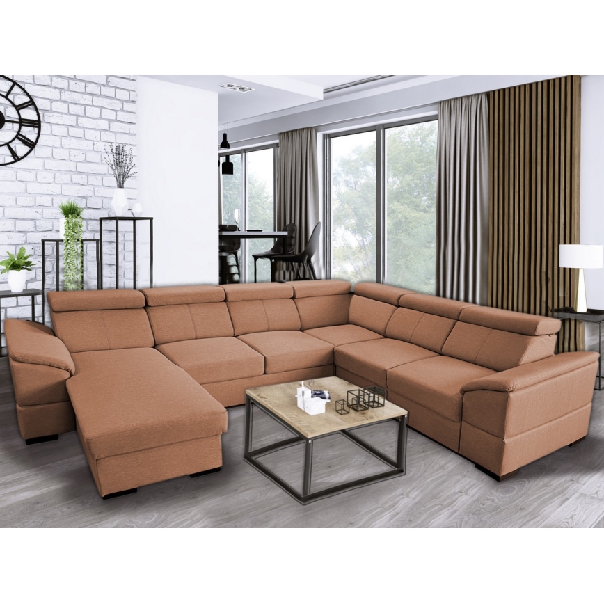 Canapé d'angle convertible en U avec rangement universel GRANADA marron