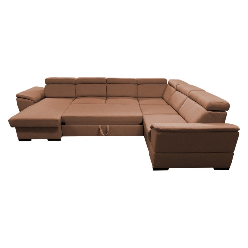 Canapé d'angle convertible en U avec rangement universel GRANADA marron