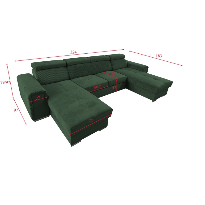 Canapé d'angle convertible en U avec rangement universel SALVADA vert