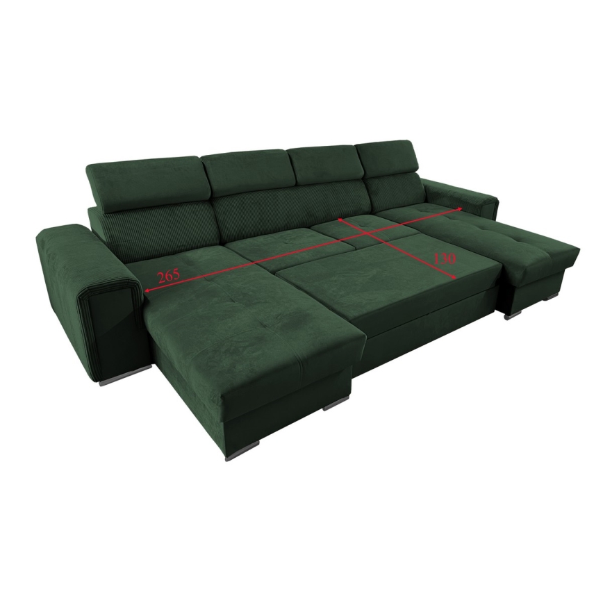 Canapé d'angle convertible en U avec rangement universel SALVADA vert