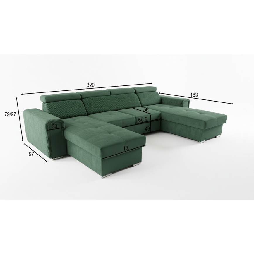 Canapé d'angle convertible en U avec rangement universel SALVADA vert