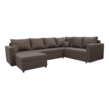 Canapé d'angle universel modulable en U SEYA avec rangement, couleur marron