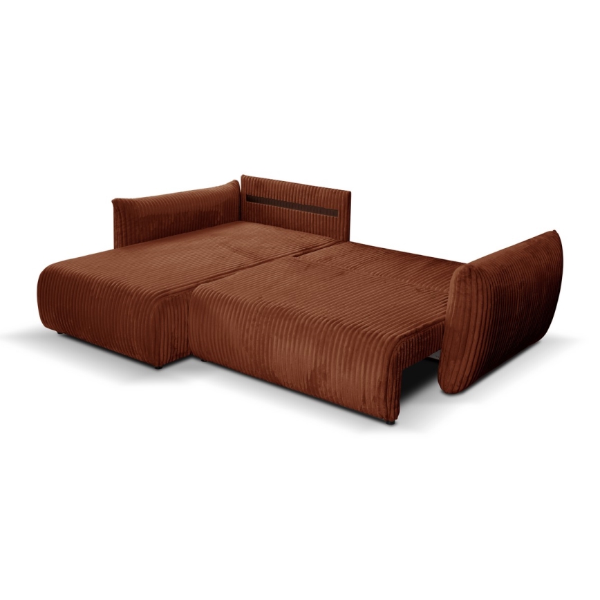 Canapé d'angle universel pliable en L avec espace de rangement FRIDA marron