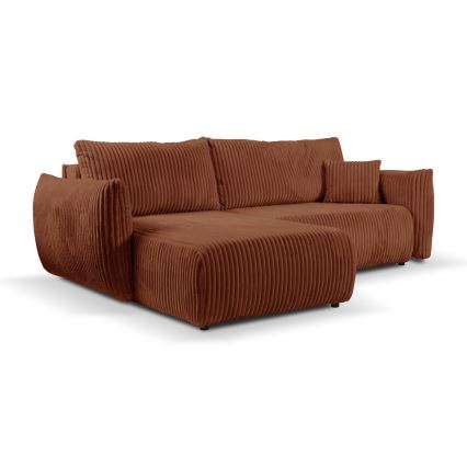 Canapé d'angle universel pliable en L avec espace de rangement FRIDA marron