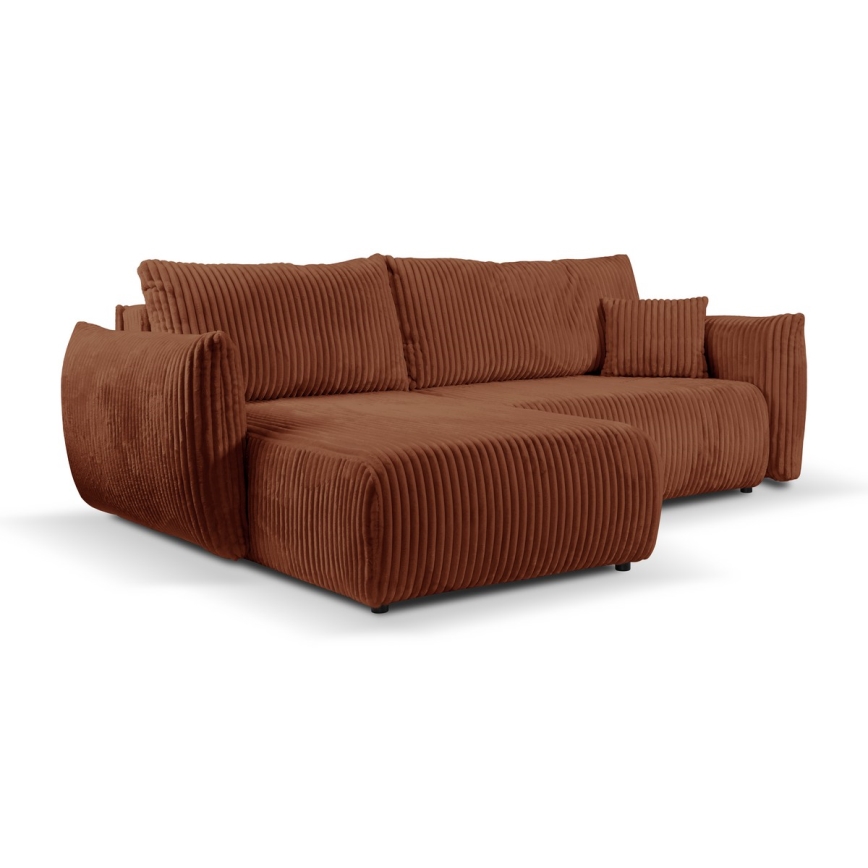Canapé d'angle universel pliable en L avec espace de rangement FRIDA marron