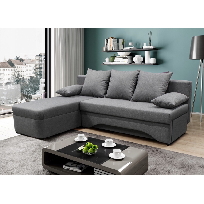 Canapé d'angle universel pliable et rembourré en forme de L ALMEIDA gris