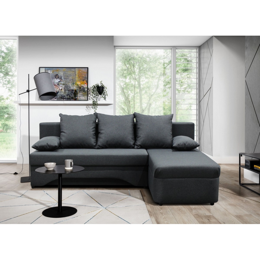Canapé d'angle universel rembourré et pliable en L ALMEIDA anthracite